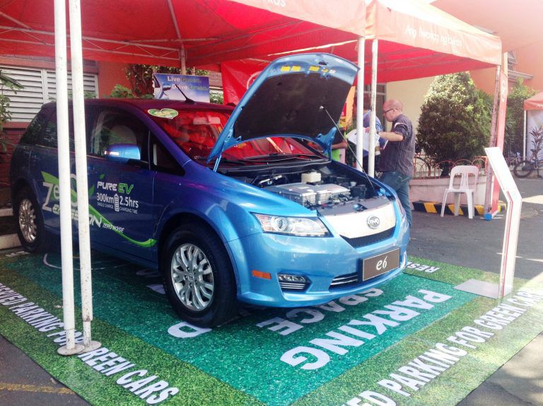 BYD exhibits e6 electric vehicle at 2015 Electric Vehicle Summit