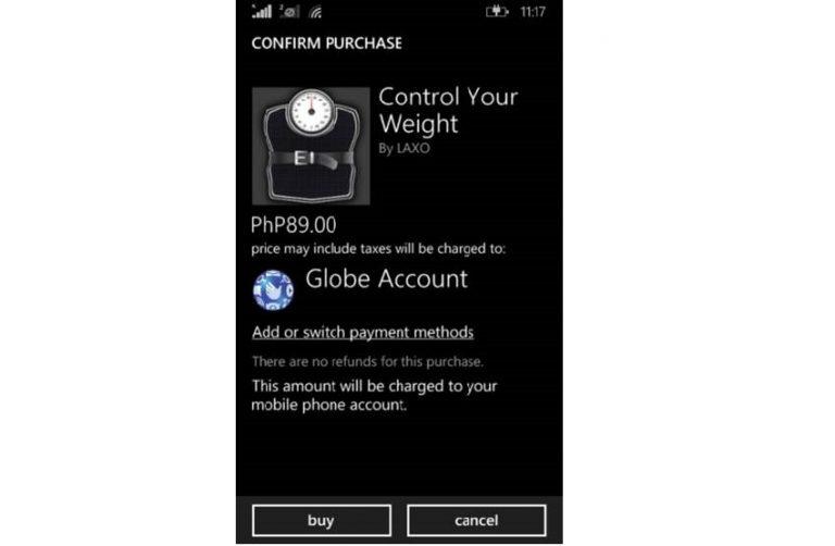 Purchase apps from the Window Mobile Store with Globe