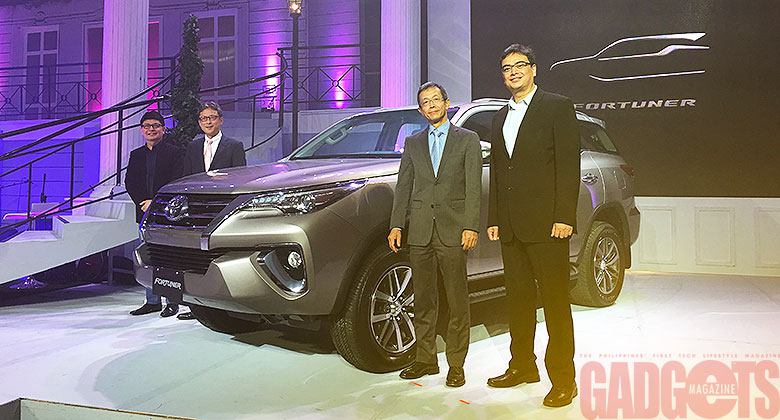 Toyota Motor Philippines' new president Mr. Satoru Suzuki (second on the left) with TMP executives (L to R) Ariel Arias, Yohei Murase, and Raymond Rodriguez with the all-new 2016 Toyota Fortuner at the Toyota Media Thanksgiving party.