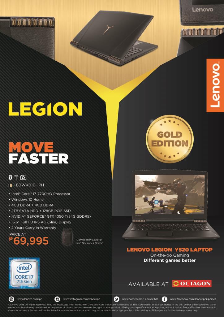 Limited edition gold Lenovo Legion Y520 gaming laptop now available in the Philippines