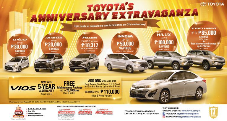Toyota celebrates 31 years with Anniversary Extravaganza promo