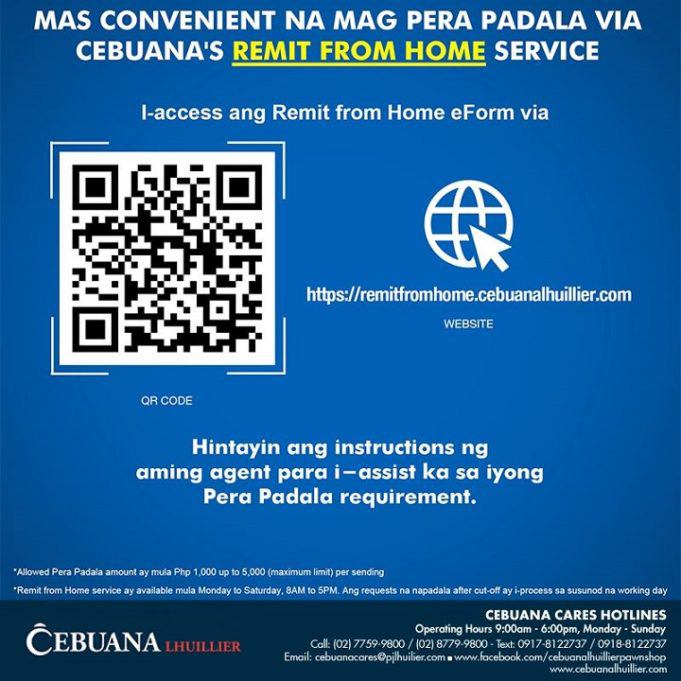Keeping you safe, Cebuana Lhuillier lets you make remittances from home