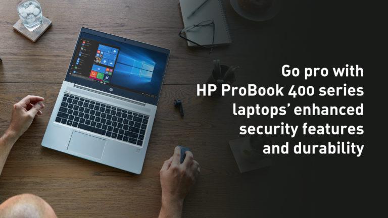 Go pro with HP ProBook 400 series laptops’ enhanced security features and durability