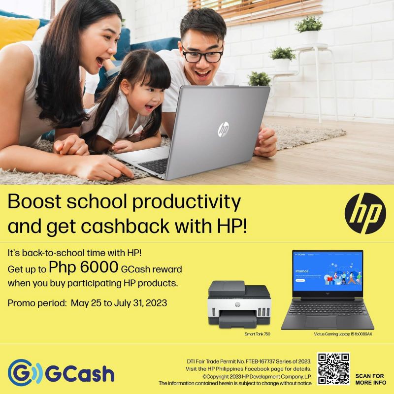 Up to PHP2,000 GCASH cashback can be yours with an HP Smart Tank Printer