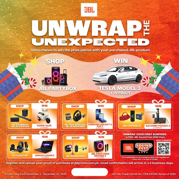 Unwrap the unexpected: Win a Tesla Model 3 and more with JBL!