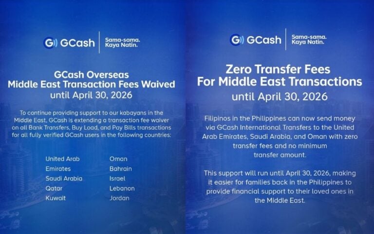 GCash extends transfer fee waiver for Middle East transactions until April 30, 2026